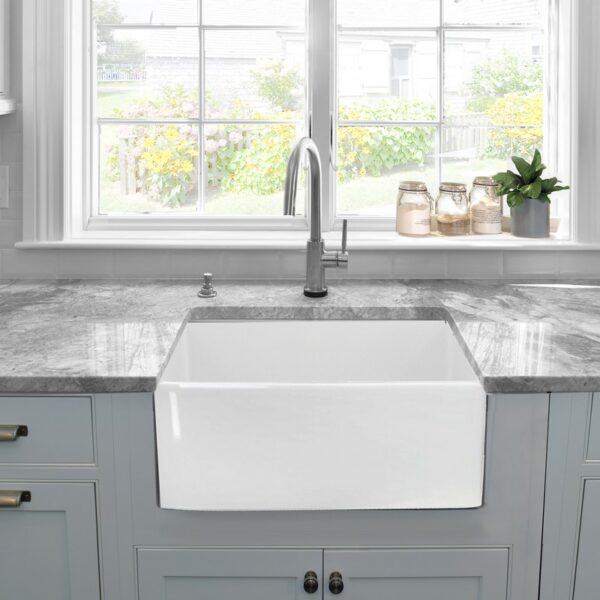 Nantucket Sinks P-FCS23 Cape 23 1/4 Inch Single Bowl Fireclay Undermount and Apron Kitchen Sink - White