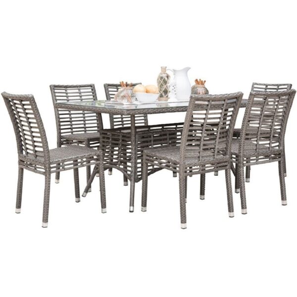 Panama Jack PJO-1601-GRY-7DS-CUSH Graphite 7-Piece Side Chair and Dining Set with Cushions