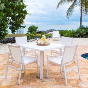 Panama Jack PJO-2401-WHT-5DA-GL Mykonos 5-Piece Square Dining Set - White