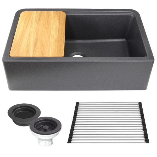 Nantucket Sinks PR3320-APS Rockport 32 3/4 Inch Single Bowl Granite Composite Undermount and Apron Kitchen Sink