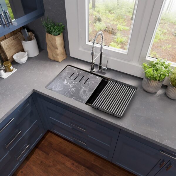 Nantucket Sinks PR3419-NBL-UM Plymouth 33 3/4 Inch Single Bowl Granite Composite Undermount Kitchen Sink in Black