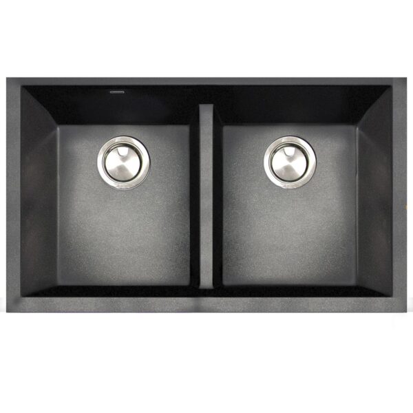 Nantucket Sinks PR5050-LD Plymouth Collection 33 Inch Low Divide 50/50 Double Bowl Undermount Granite Composite Sink