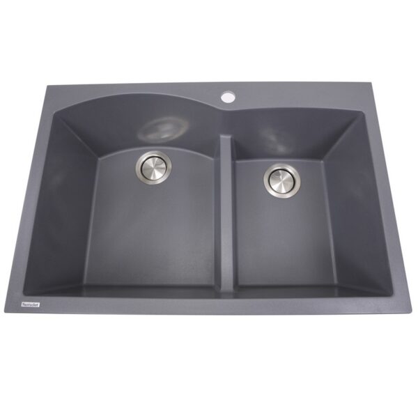 Nantucket PR6040 Plymouth 33 Inch Double Bowl Dual-Mount Granite Composite Kitchen Sink