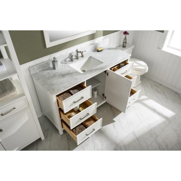 Legion Furniture WLF2160S-W 60 Inch White Finish Single Sink Vanity Cabinet with Carrara White Top