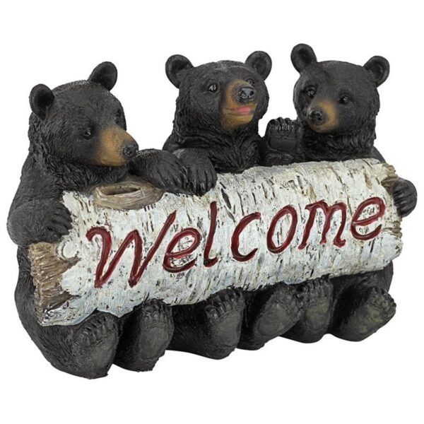 Design Toscano QL58013 11 Inch Bear Cubs Welcome Sign - Black