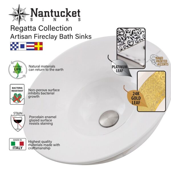 Nantucket Sinks RC74040PG St. Bart Fireclay Hand-decorated Vanity Sink