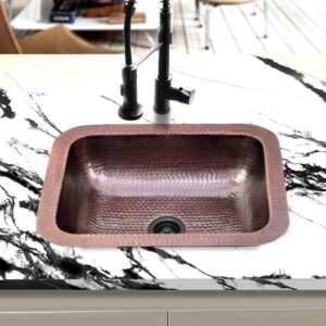 Nantucket Sinks REHC-2.5 Brightwork 17 Inch Single Bowl Copper Undermount or Overmount Bar-Prep Kitchen Sink - Copper