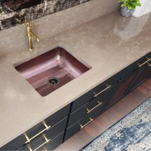 Nantucket Sinks REHC-2.5 Brightwork 17 Inch Single Bowl Copper Undermount or Overmount Bar-Prep Kitchen Sink - Copper