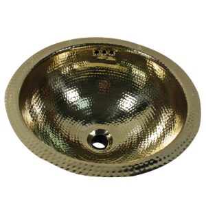 Nantucket Sinks ROB-OF 13 Inch Hand Hammered Brass Round Undermount Bathroom Sink With Overflow