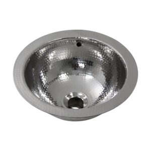 Nantucket ROS-OF Brightwork Home 13 Inch Hand Hammered Stailess Steel Round Undermount Bathroom Sink With Overflow