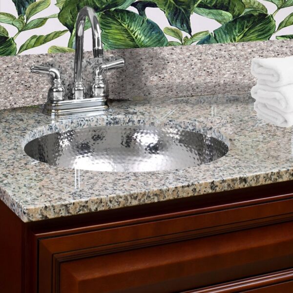 Nantucket ROS-OF Brightwork Home 13 Inch Hand Hammered Stailess Steel Round Undermount Bathroom Sink With Overflow