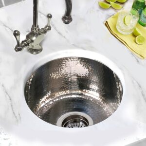 Nantucket Sinks RS15-SS 15 Inch Hand Hammered Round Stainless Steel Bar Sink