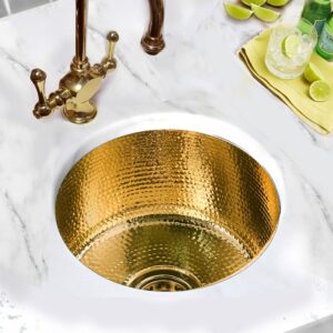 Nantucket Sinks RS15-UB Brightwork Home 15 Inch Hand Hammered Round Brass Bar Sink