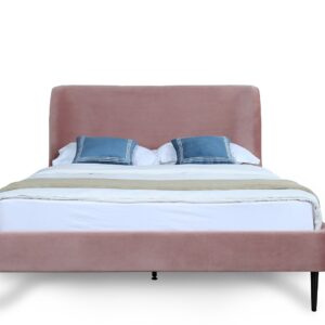 Manhattan Comfort Heather Full-Size Bed in Velvet Blush and Black Legs