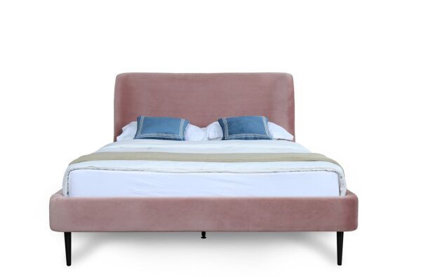 Manhattan Comfort Heather Full-Size Bed in Velvet Blush and Black Legs