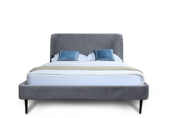 Manhattan Comfort Heather Queen Bed in Velvet Grey and Black Legs