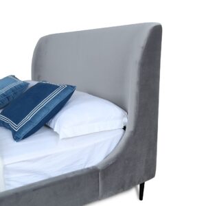 Manhattan Comfort Heather Queen Bed in Velvet Grey and Black Legs