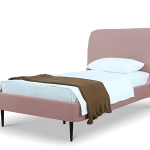 Manhattan Comfort Heather Velvet Twin Bed in Blush with Black Legs