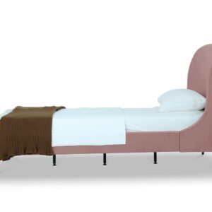 Manhattan Comfort Heather Velvet Twin Bed in Blush with Black Legs