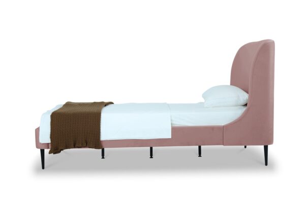 Manhattan Comfort Heather Velvet Twin Bed in Blush with Black Legs