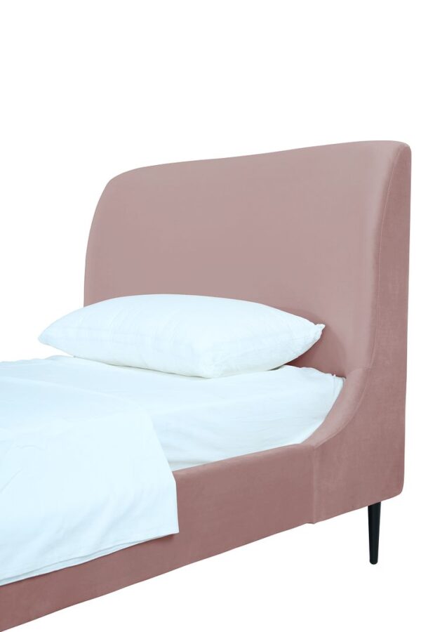 Manhattan Comfort Heather Velvet Twin Bed in Blush with Black Legs