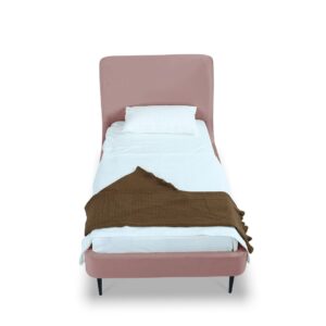 Manhattan Comfort Heather Velvet Twin Bed in Blush with Black Legs