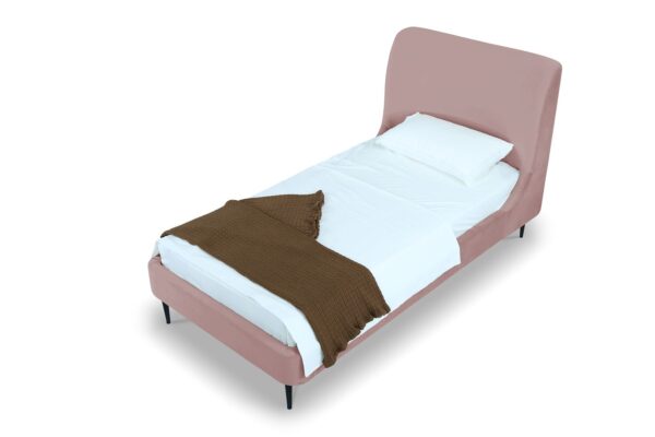 Manhattan Comfort Heather Velvet Twin Bed in Blush with Black Legs