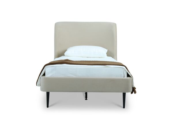 Manhattan Comfort Heather Velvet Twin Bed in Cream with Black Legs