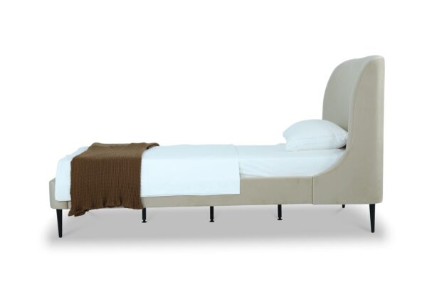 Manhattan Comfort Heather Velvet Twin Bed in Cream with Black Legs