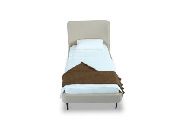 Manhattan Comfort Heather Velvet Twin Bed in Cream with Black Legs