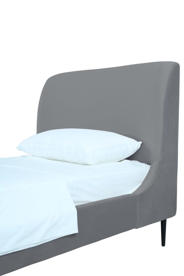 Manhattan Comfort Heather Velvet Twin Bed in Grey with Black Legs