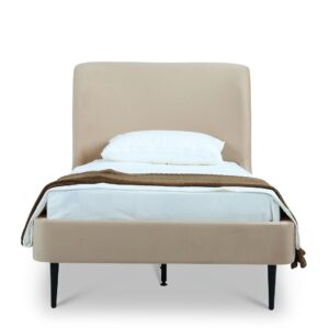 Manhattan Comfort Heather Velvet Twin Bed in Taupe with Black Legs