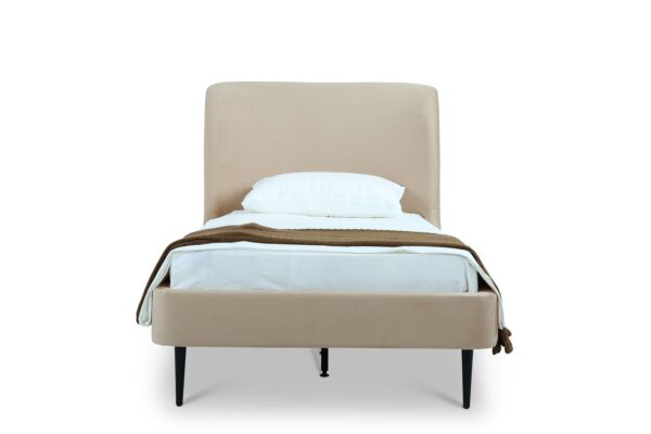 Manhattan Comfort Heather Velvet Twin Bed in Taupe with Black Legs