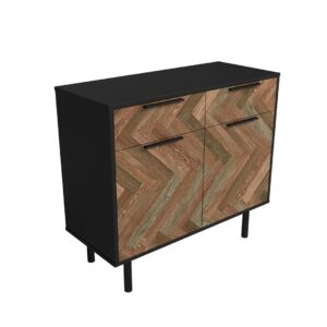 Manhattan Comfort Mid-Century Modern Liam Sideboard with 4 Shelves in Black and Brown