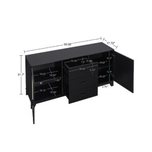 Manhattan Comfort Sheridan 59.05 Modern Cane Sideboard with Adjustable Shelves in Black