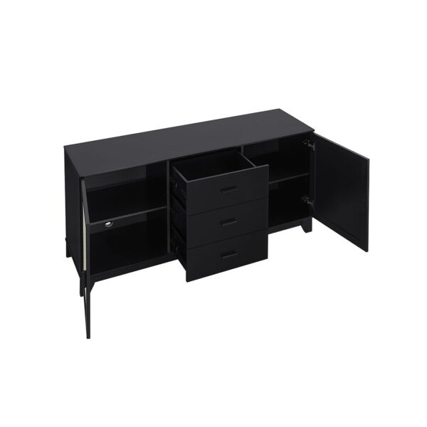 Manhattan Comfort Sheridan 59.05 Modern Cane Sideboard with Adjustable Shelves in Black