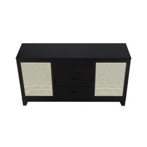 Manhattan Comfort Sheridan 59.05 Modern Cane Sideboard with Adjustable Shelves in Black