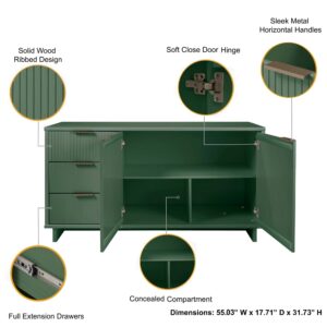 Manhattan Comfort Granville 55.07" Modern Sideboard with 3 Full Extension Drawers in Sage Green