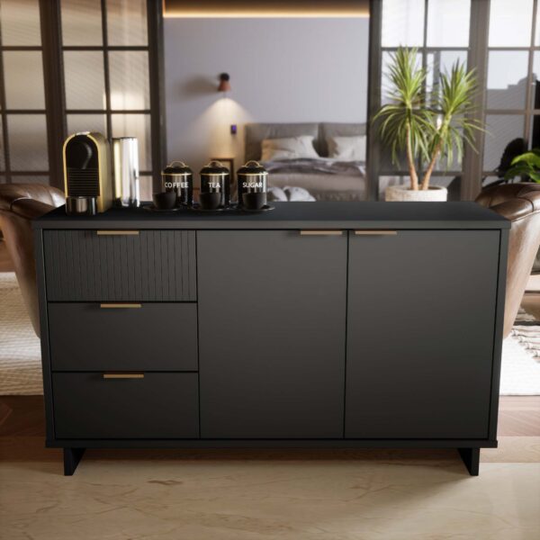 Manhattan Comfort Granville 55.07" Modern Sideboard with 3 Full Extension Drawers in Dark Grey