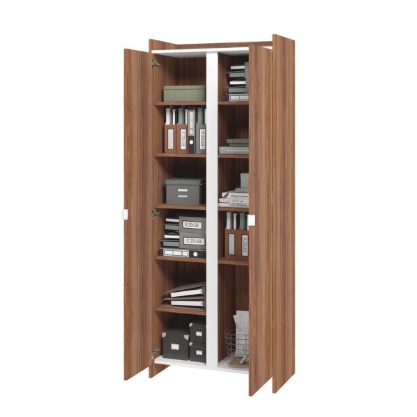 Manhattan Comfort Mid-Century Modern Ratzer Storage Cabinet with 11 Shelves in Brown and White