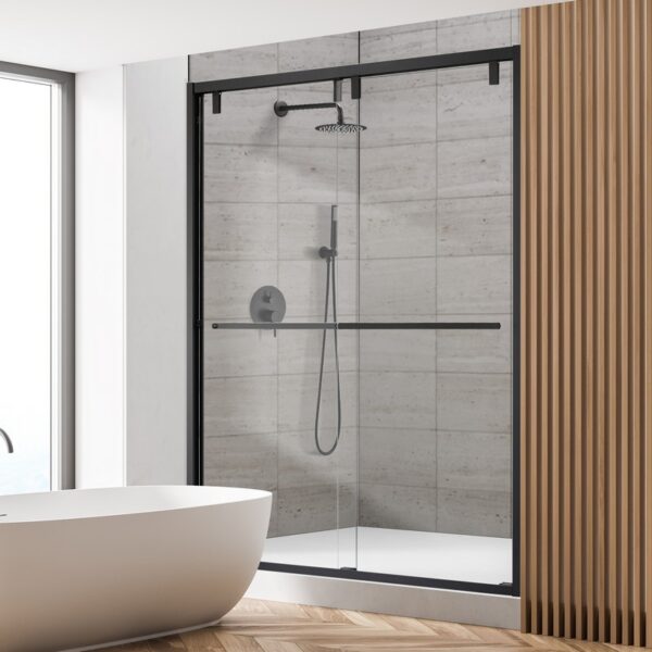 Altair SD80252-BP-MB Caspar 52 x 76 Inch By Pass Semi Frameless Shower Door with Clear Glass - Matte Black