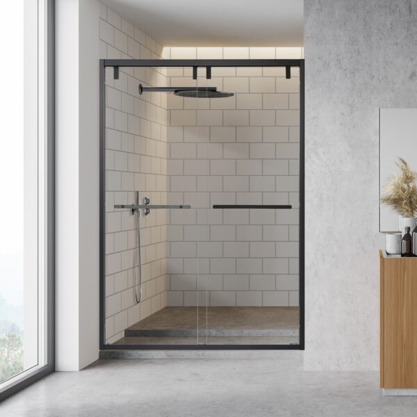 Altair SD80252-BP-MB Caspar 52 x 76 Inch By Pass Semi Frameless Shower Door with Clear Glass - Matte Black