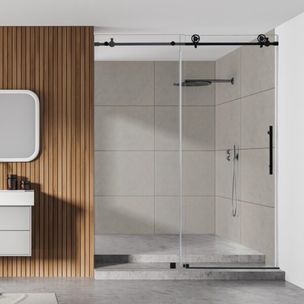 Altair SD80460-SS-MB Gareth 60 x 78 Inch Single Sliding Frameless Shower Door with Clear Glass - Matte Black