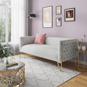 Manhattan Comfort Vector 81.5 in. Grey and Gold Velvet 3-Seat Sofa