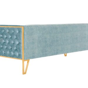 Manhattan Comfort Vector 81.5 in. Ocean Blue and Gold Velvet 3-Seat Sofa