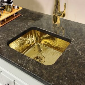 Nantucket Sinks SQRB-7 Brightwork Home Collection 16-5/8 Inch Brass Hammered Single Bowl Sink