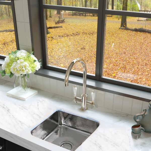 Nantucket Sinks SQRS-7 16-1/2 Inch Square Hammered Stainless Undermount Bar Sink