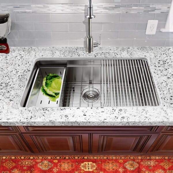 Nantucket SR-PS-3220-16 Pro Series 32 Inch Professional Prep Station Small Radius Undermount Stainless Kitchen Sink with Accessories