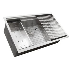 Nantucket Sinks SR-PS-3620-16 36 Inch Pro Series Large Prep Station Single Bowl Undermount Stainless Steel Kitchen Sink with Compatible Accessories