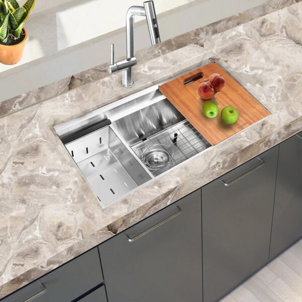 Nantucket Sinks SR-PS2-2818-16 28 Inch Pro Series Prep-Station Single Bowl Undermount Stainless Steel Kitchen Sink with Included Accessories